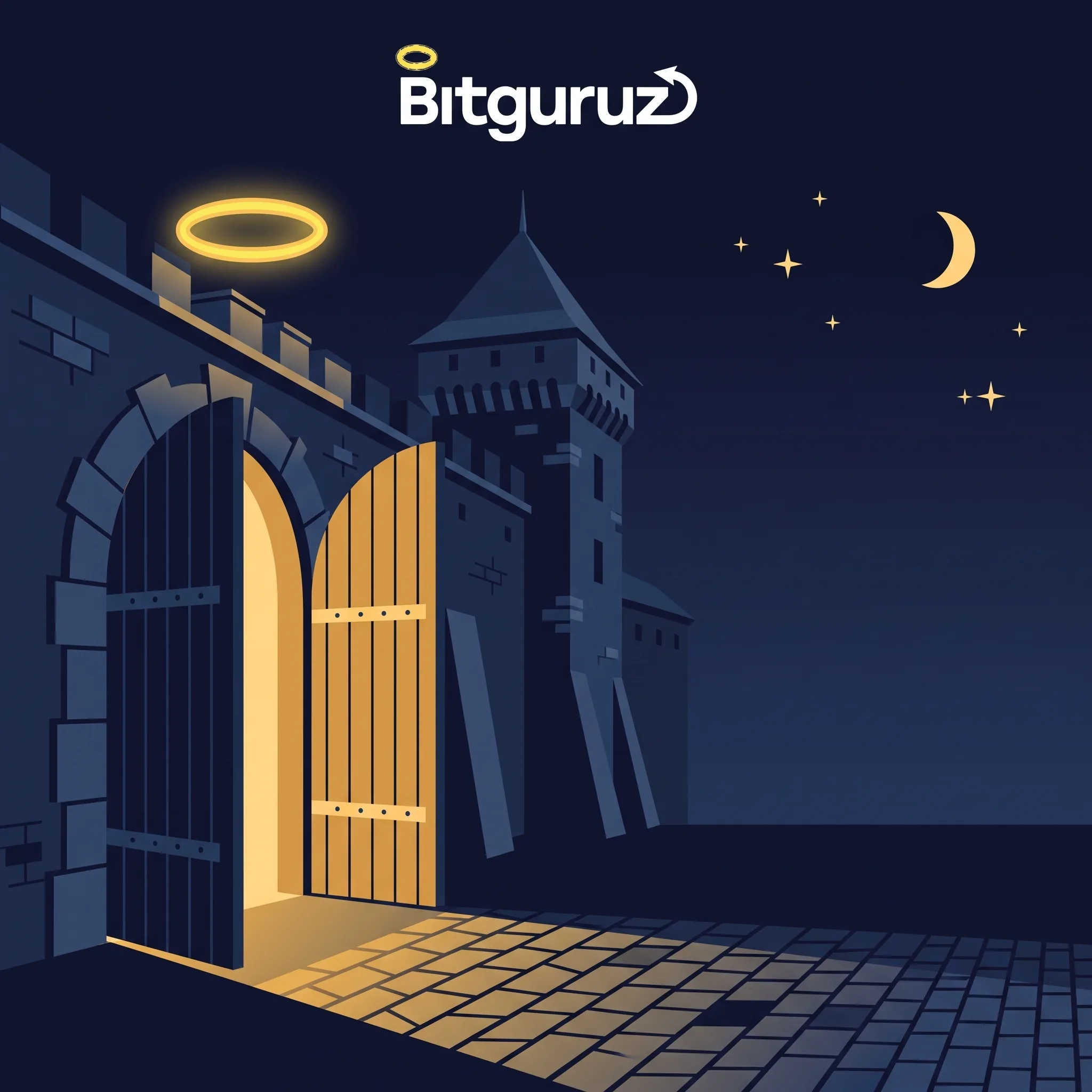 Otwarta brama i złoty pierścień w ilustracji rejestracji Bitguruz